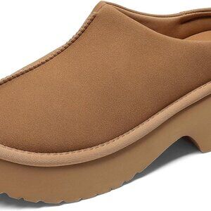 Women's Faux Suede Platform Mules Chestnut 7.5 Slip-On Memory Foam Non-Slip